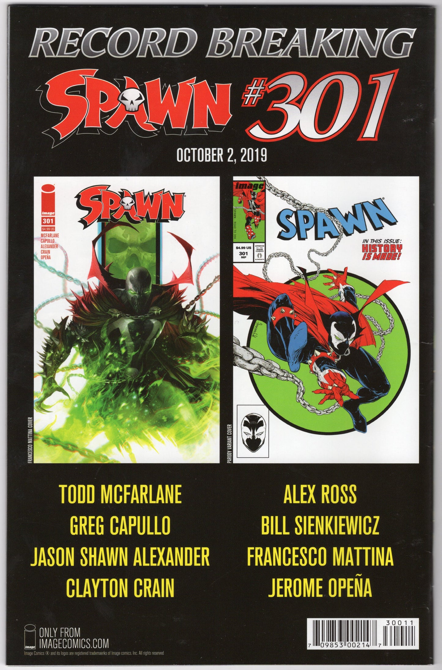 Spawn - Issue #300 "Todd McFarlane Art" (Sept. 2019) NM-