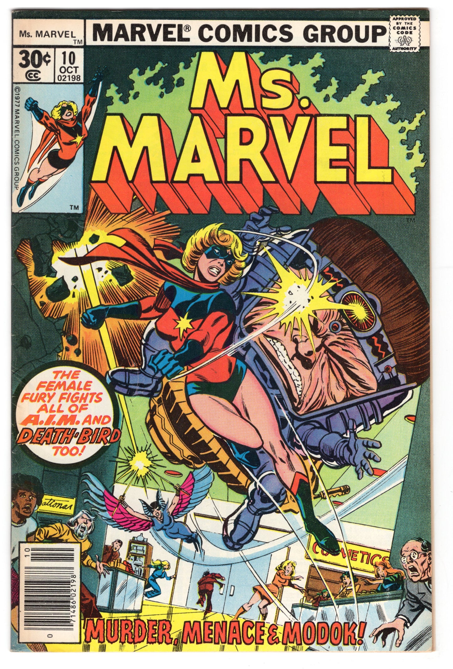 Ms. Marvel - Issue #10 "Murder, Meance & Modok!" (Oct. 1977 - Marvel Comics) FN-